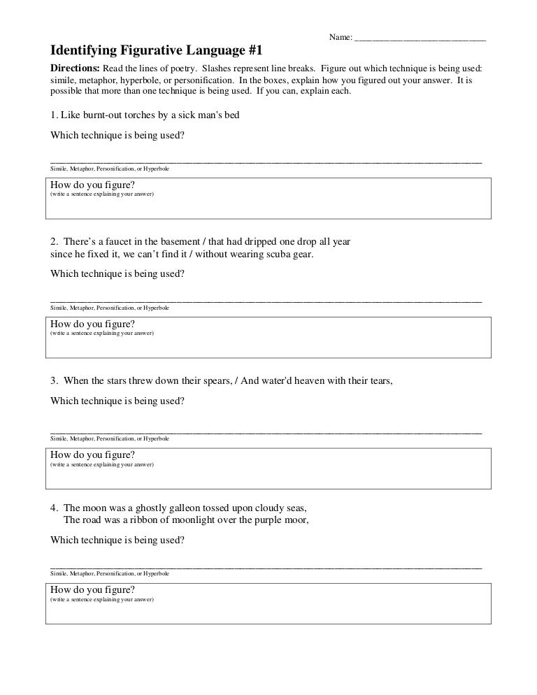 Worksheet Figurative Language Worksheet figurative language worksheet 1