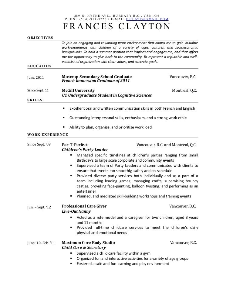 child care resume skills