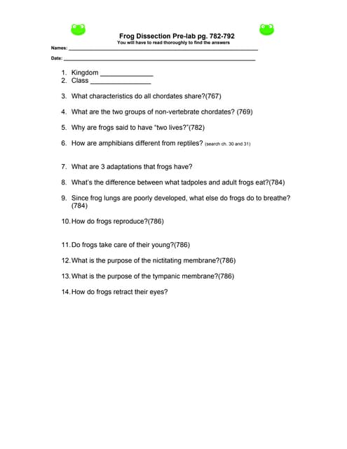 Worksheet Frog Dissection Lab Worksheet frog dissection pre lab