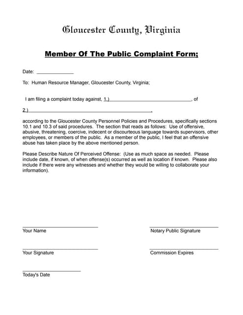 Gloucester county complaint form