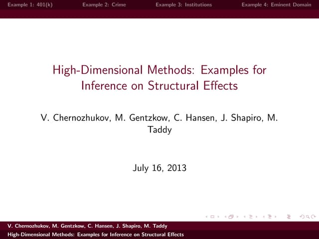 High-Dimensional Methods: Examples ...