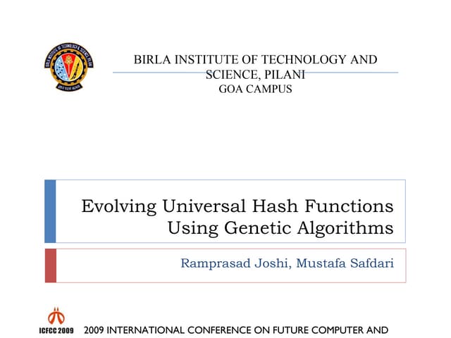 Evolving Universal Hash Function using Genetic Algorithms