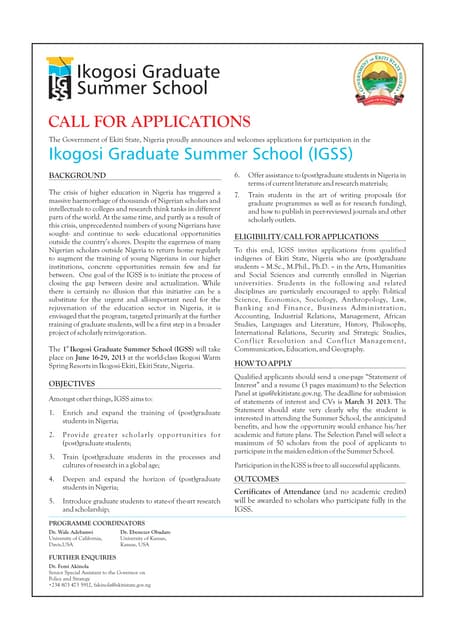 Ikogosi Graduate Summer School Call for Applications
