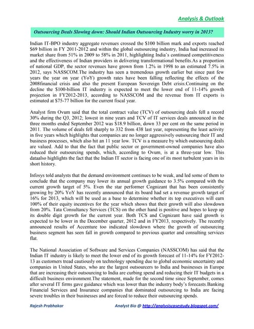 Outsourcing Deals Slowing down: Should Indian Outsourcing Industry worry in 2013?