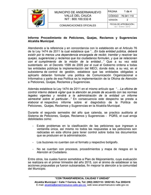 Informe de pqrs segundo semestre 2014