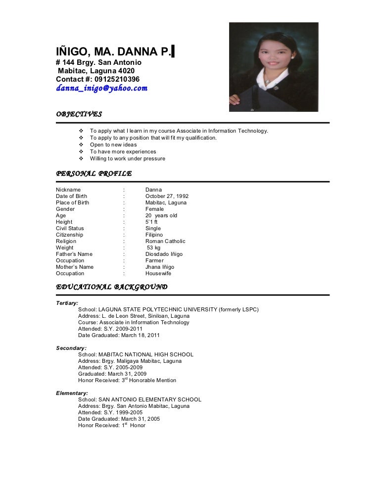cv in tabular form