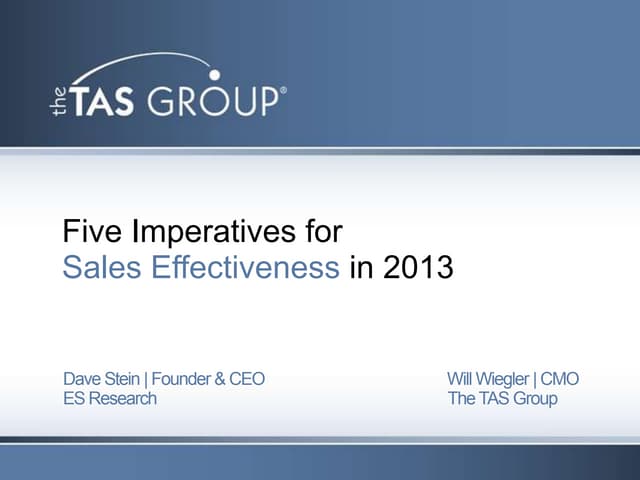 Five Imperatives for Sales Effectiveness in 2013