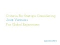 Startups: Considering Joint Ventures