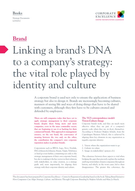  Linking a brand´s DNA to a companys strategy the role played by identity and culture