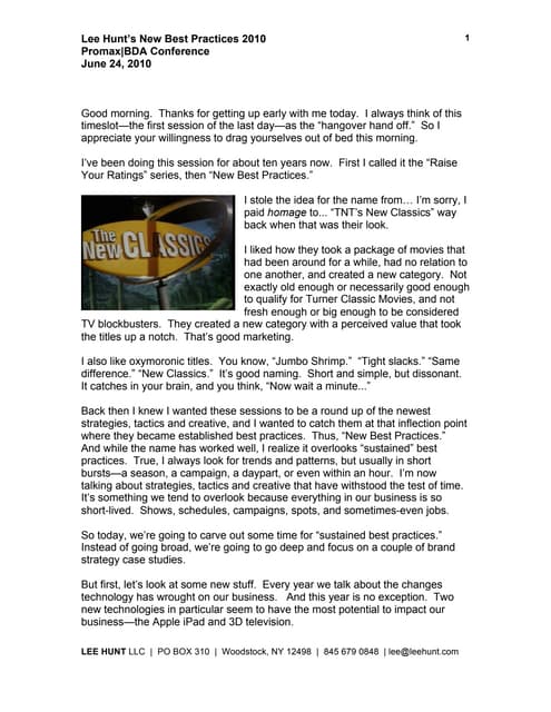 Lee Hunt's Best Practices - 2010 