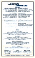 Legends Dinner Menu