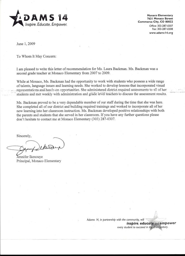 letter of recommendation from principal ikenouye letter of recommendation for dance student