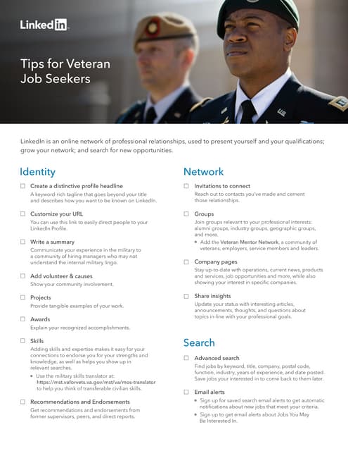 LinkedIn Veteran Job Seeker Tipsheet