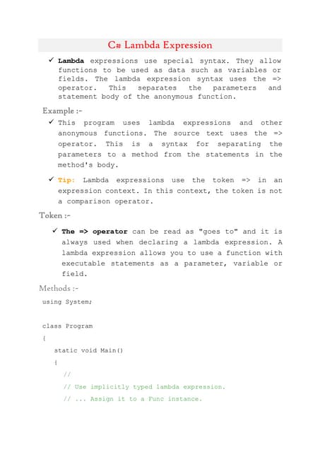 Linq & lambda overview C#.net