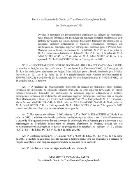 Mais Médicos: lista da 1ª chamada de estrangeiros e 2ª chamada de brasileiros