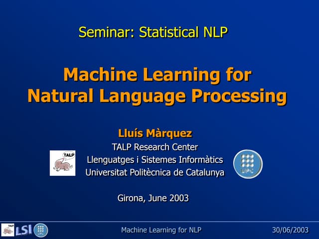 Machine Learning for NLP
