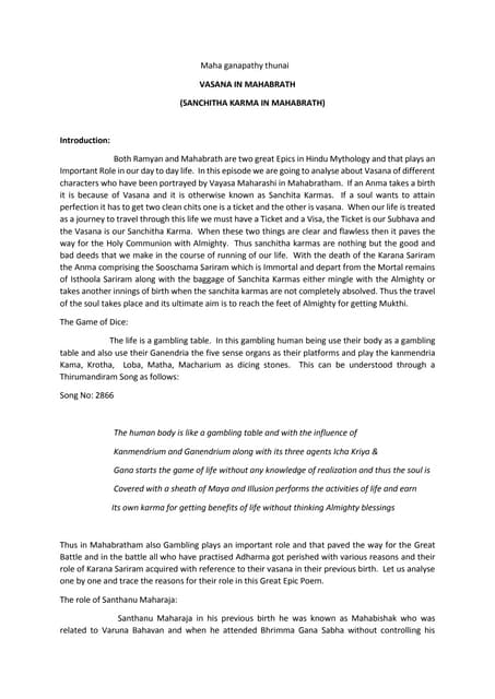 Mahabaratham& sanchita karma
