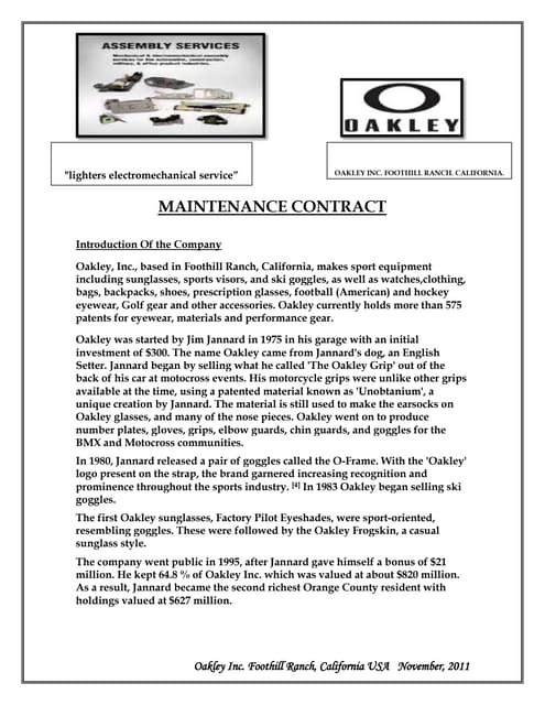 Maintenance contract