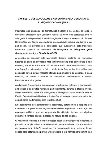 Manifesto dos Advogados e Advogadas pela Democracia, Justiça e Cidadania (ADJC)