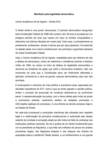 Manifesto pela legalidade democrática
