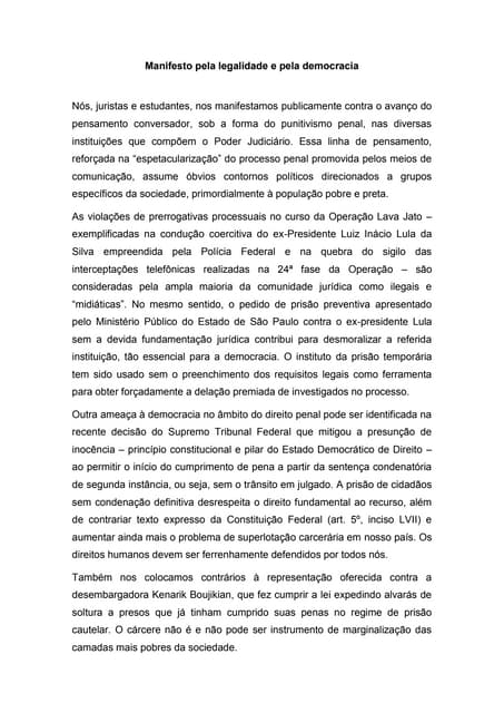Manifesto pela legalidade e pela democracia