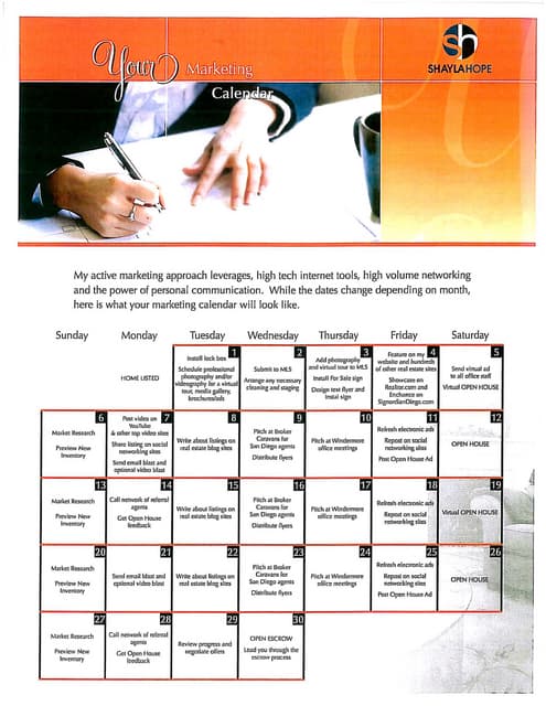 Marketing calendar, plan of action,...