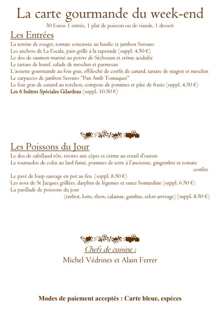 Menu gourmand du weekend du 7 au 9 décembre