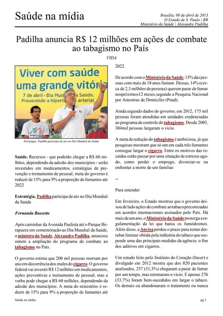 Ministro Padilha anuncia R$12 milhões em ações de combate ao tabagismo no país