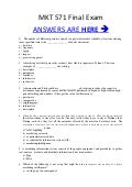 MKT 571 MKT/571 Final EXAM MCQ`s Correct Answers 100%