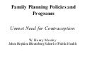 CCIH 2012 Conference, Family Planning Pre-Conference, Dr. Henry Mosley, Unmet Need for Family Planning