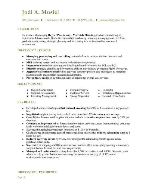 buyer purchasing resume resume for buyer