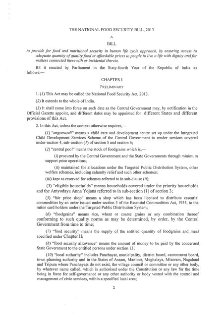 National Food Security Bill, 2013