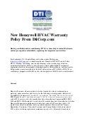 New honeywell hvac warranty policy from DtiCorp.com
