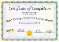 Next Generation of Government Training Summit 2012 Certificate of Completion