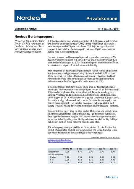 Nordea boranteprognos 121219