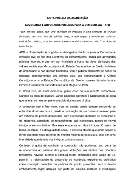Nota pública da Associação | Advogadas e Advogados Públicos para a Democracia – APD