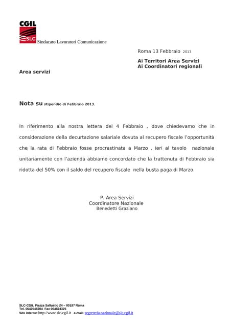 Nota  trattenuta stipendio febbraio