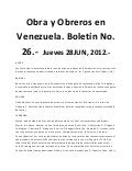 OBRA Y OBREROS EN VENEZUELA. AÑO 2012. BOLETIN No. 26