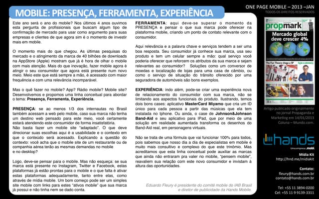 One Page Mobile - Jan/2013 - Hands Mobile