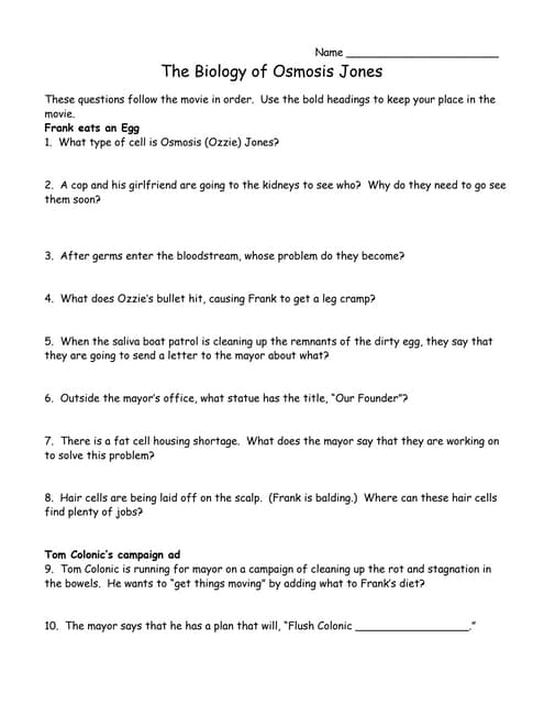 Printables Osmosis Jones Worksheet osmosis jones movie worksheet davezan jones