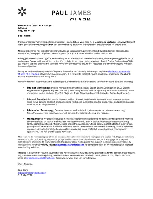 oDesk cover letter sample for social media marketing