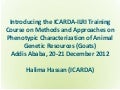 Introducing the ICARDA-ILRI Training Course on Methods and Approaches on Phenotypic Characterization of Animal Genetic Resources (Goats), Addis Ababa, 20-21 December 2012