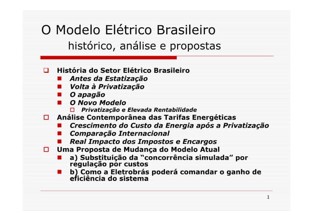 Por Um Sistema Publico Para O Sistema Eletrico Brasileiro