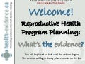Reproductive Health Program Planning in Public Health: What&rsquo;s the Evidence?