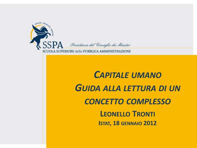 Leonello Tronti (SSPA), Presentazione del volume "Capitale umano: definizione e misurazioni"