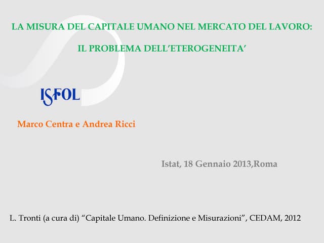 M. Centra e A. Ricci - Misura del capitale umano nel mercato del lavoro: il problema dell'eterogeneità