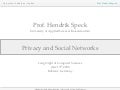 Prof. Hendrik Speck - Privacy and Social Networks