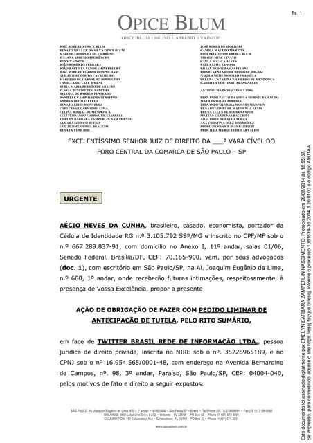 Processo aécio neves tjsp - contra ...