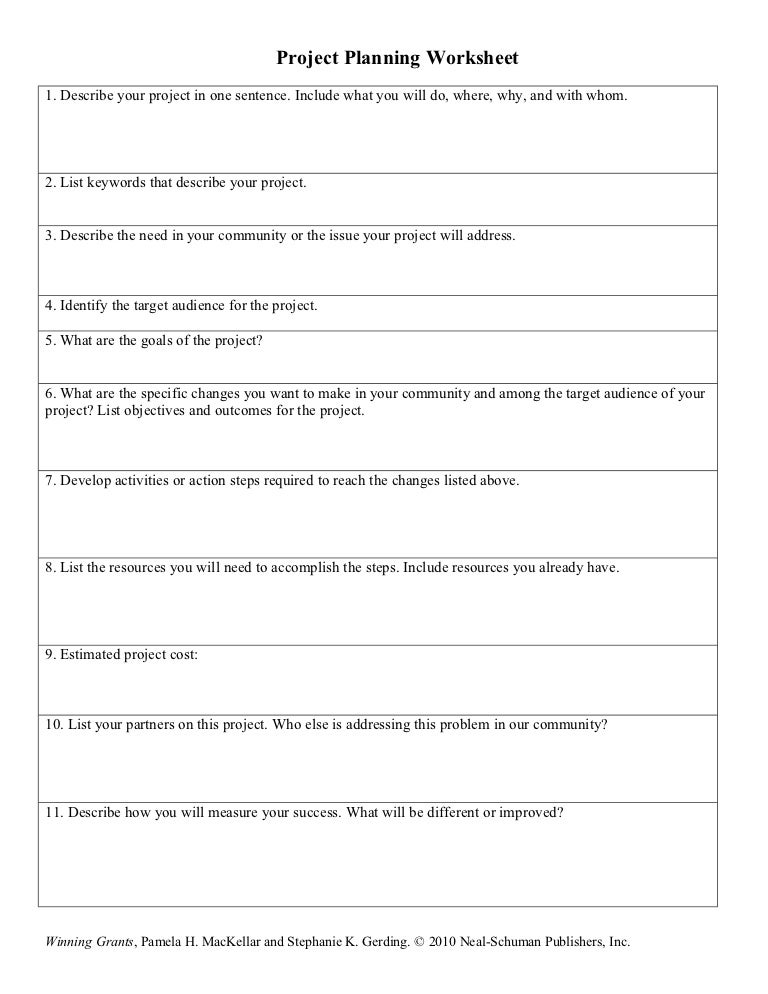 Worksheet Project Planning Worksheet winning grants project planning worksheet