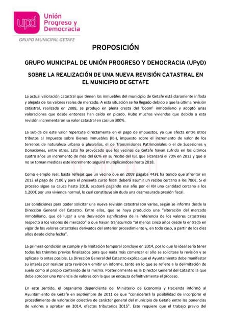 Proposición sobre la realización de una revisión catastral en Getafe
